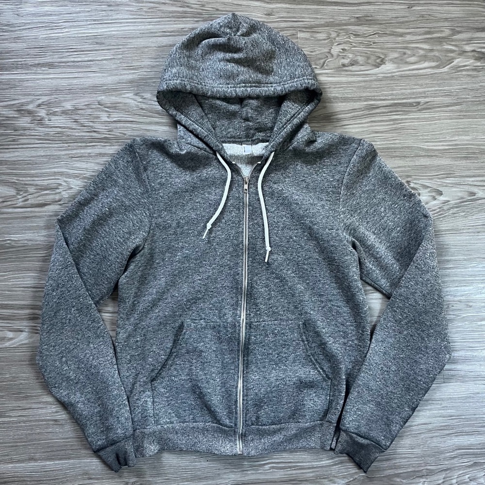 American Apparel Mens Salt and Pepper Zip Up Hoodie Grey F497 Small